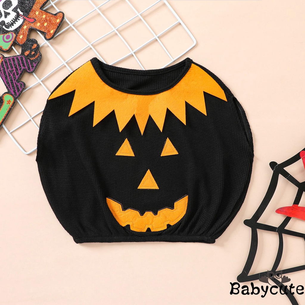 Áo Tank Top Sát Nách Cổ Tròn In Hình Bí Ngô Halloween Cho Bé Từ 6 Tháng Đến 4 Tuổi