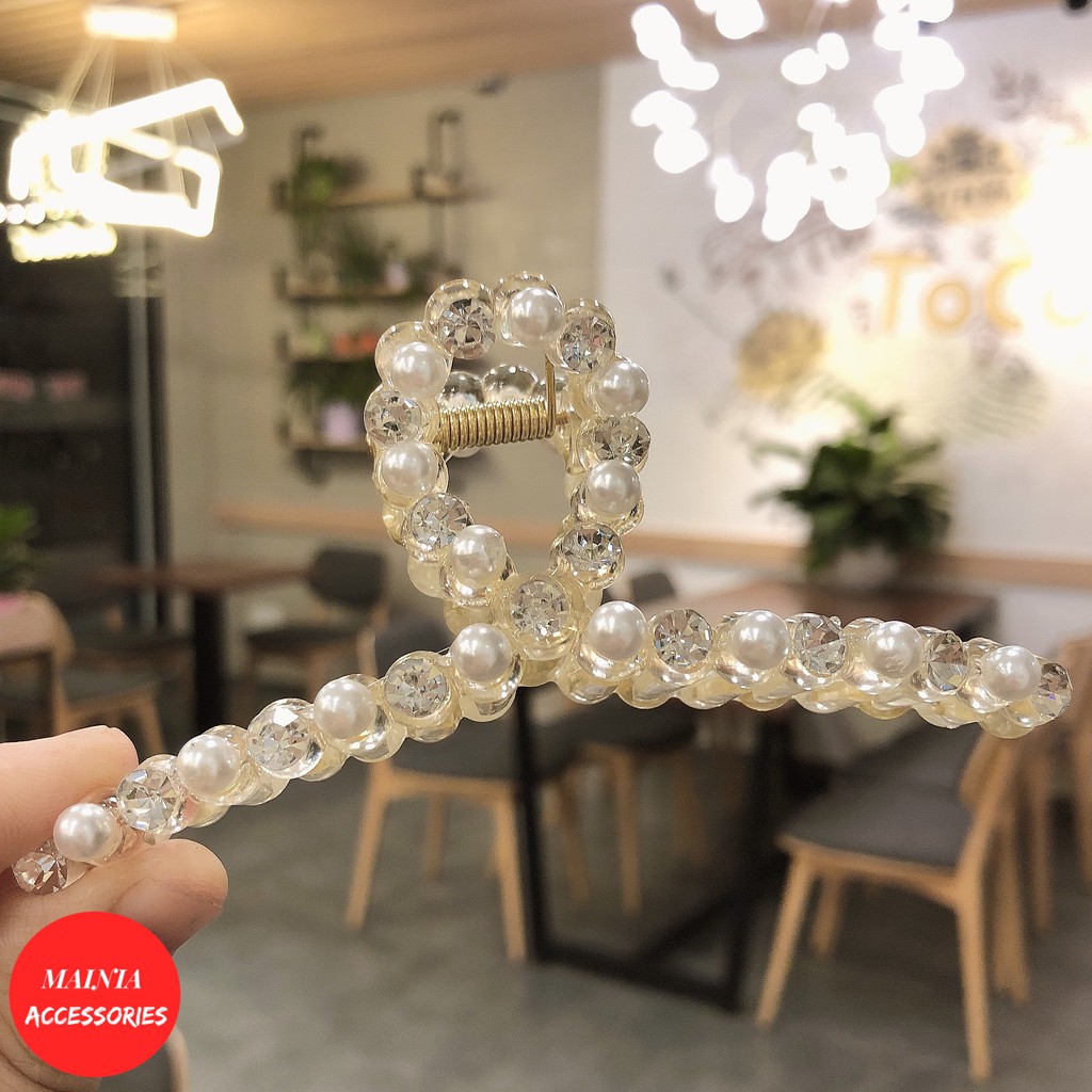 [Có Sẵn] Kẹp Tóc Càng Cua Nhựa Hàn Quốc Hot Trend Đính Ngọc Sang Chảnh Mainia Shop