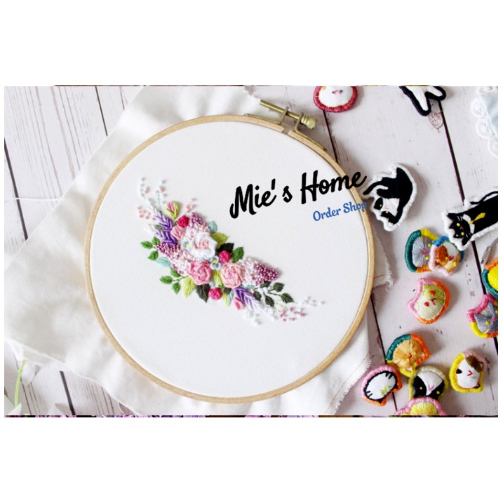 Bộ kit thêu Tranh, kit tập thêu mẫu hoa xuân dịu dàng-Kit tập thêu tranh treo tường-Handmade DIY Mie Shop