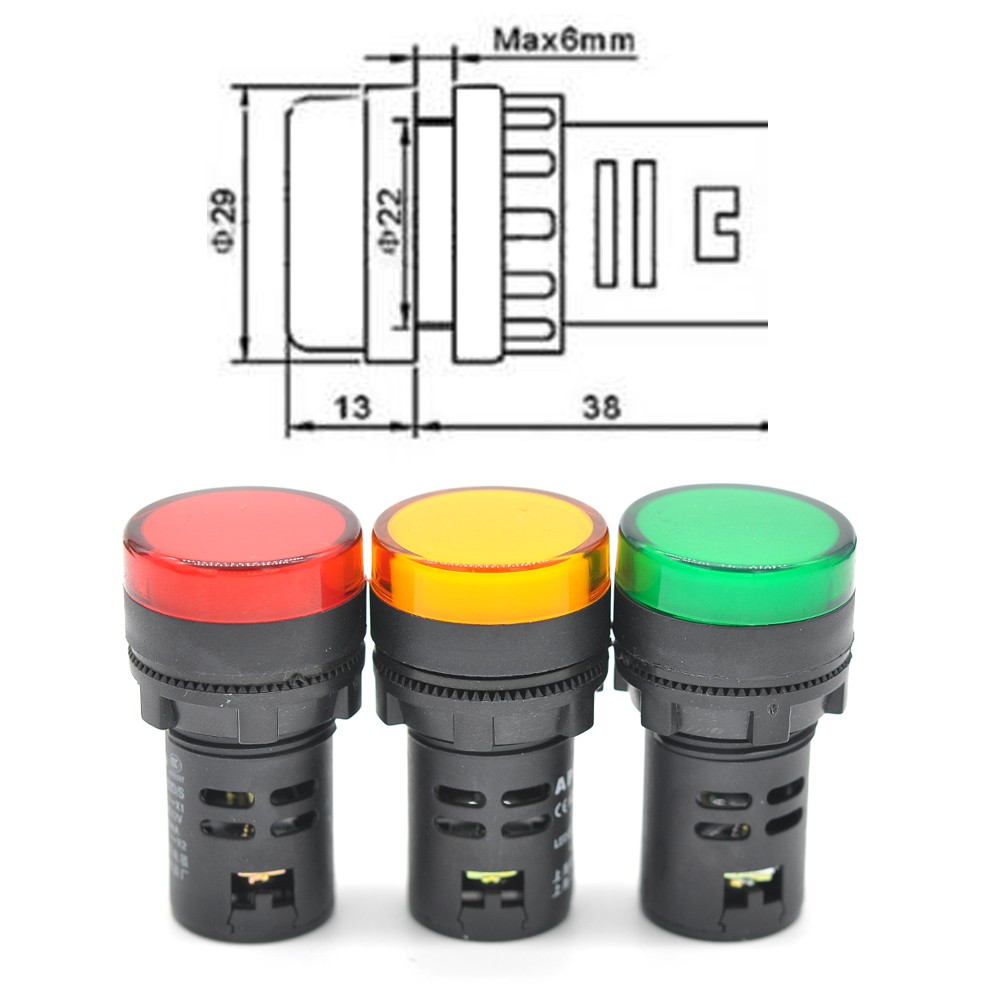 Đèn Led báo nguồn 12V 110V 220V phong cách đèn tín hiệu giao thông 22mm