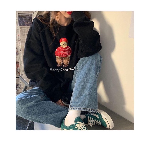 Áo Nỉ Noel Gấu Tuyết Dáng Croptop Nữ [FREESHIP] Sweater giáng sinh form rộng tay bồng, merry christmas cá tính Ulzzang