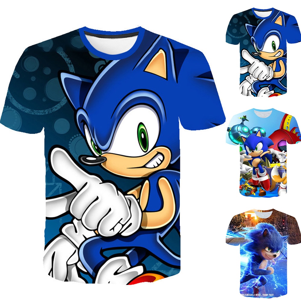 Áo Thun Tay Ngắn Cổ Tròn Họa Tiết Hoạt Hình Sonic Hedgehog 3D Dễ Phối Đồ Thời Trang Mùa Hè Cho Bé