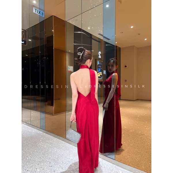 Đầm Lụa Nơ Hở Lưng V