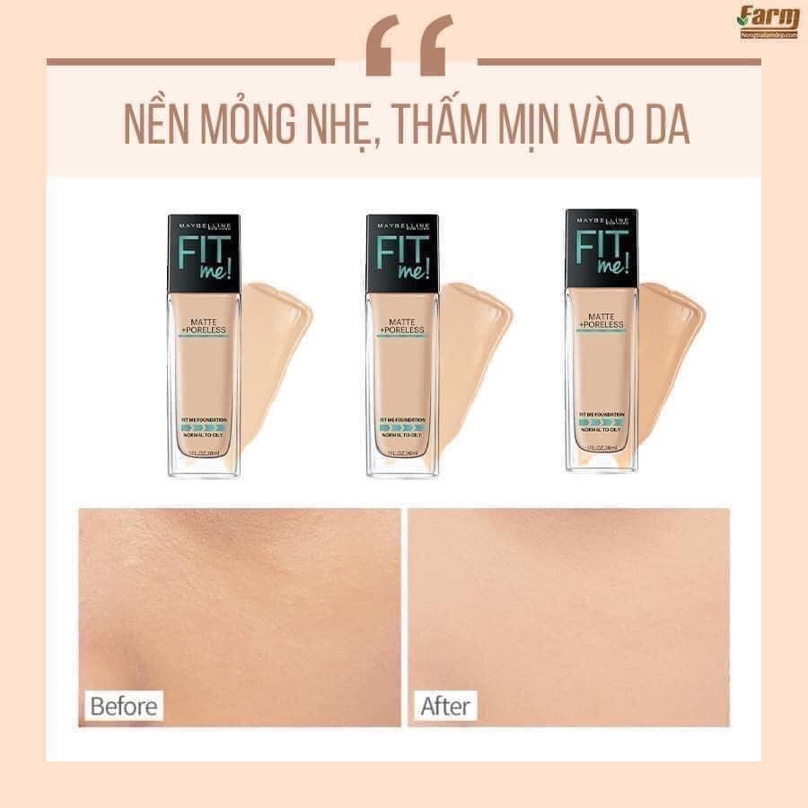 Kem Nền Maybelline Mỏng Nhẹ Kiềm Dầu Chống Nắng  #112, #115 #118  Fit Me Matte Poreless Foundation - 30ml