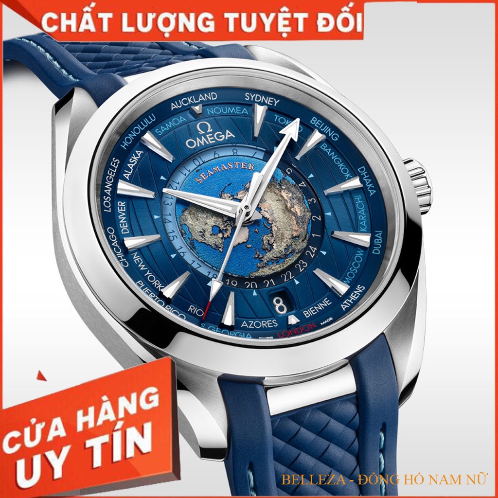 (Omga dây silicon) Đồng hồ đeo tay Omega nam cao cấp dây da máy chạy pin dáng thể thao, bảo hành 12 tháng (Bảo hành 12 t