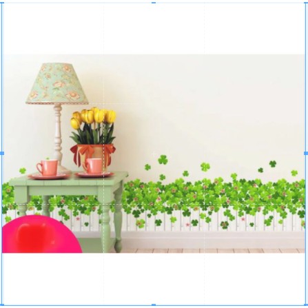Decal trang trí chân tường Hàng rào trắn Cỏ  và xanh
