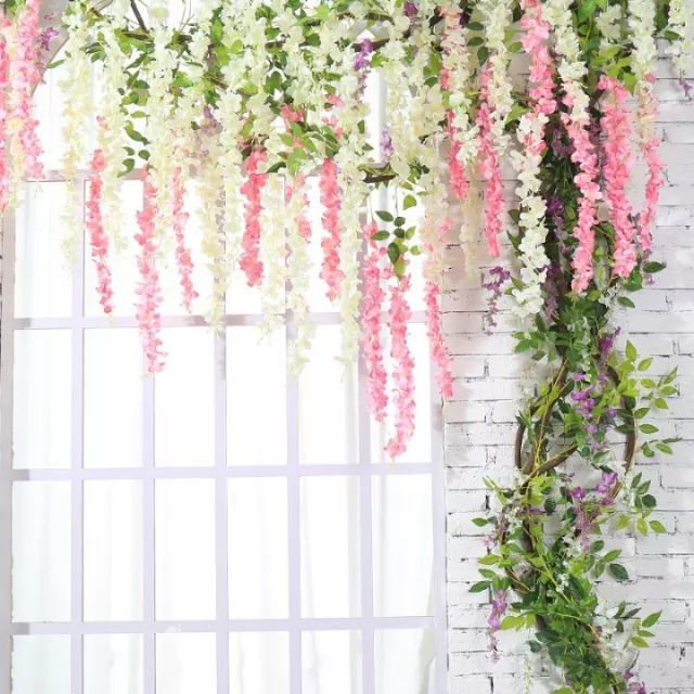 🎋Hoa Tử Đằng giả dài 110cm, 3 nhánh 🎋- Loại hoa nhỏ dùng để làm cây giả, trang trí giàn, treo tường