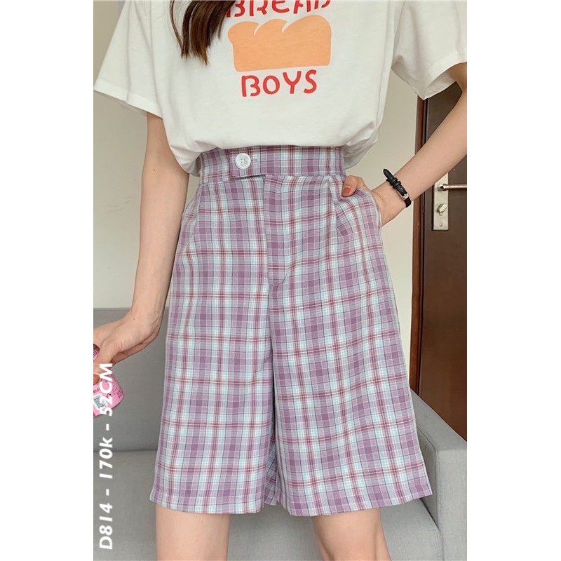 Quần Short Kẻ Cạp Khuy Lưng Chun - Mã Số: D814