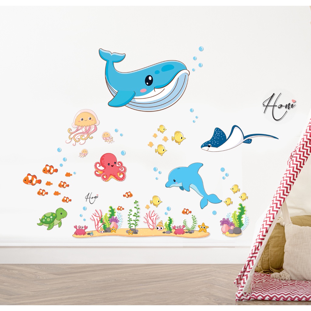 Decal cho bé yêu - Động Vật Biển Xanh dán tường