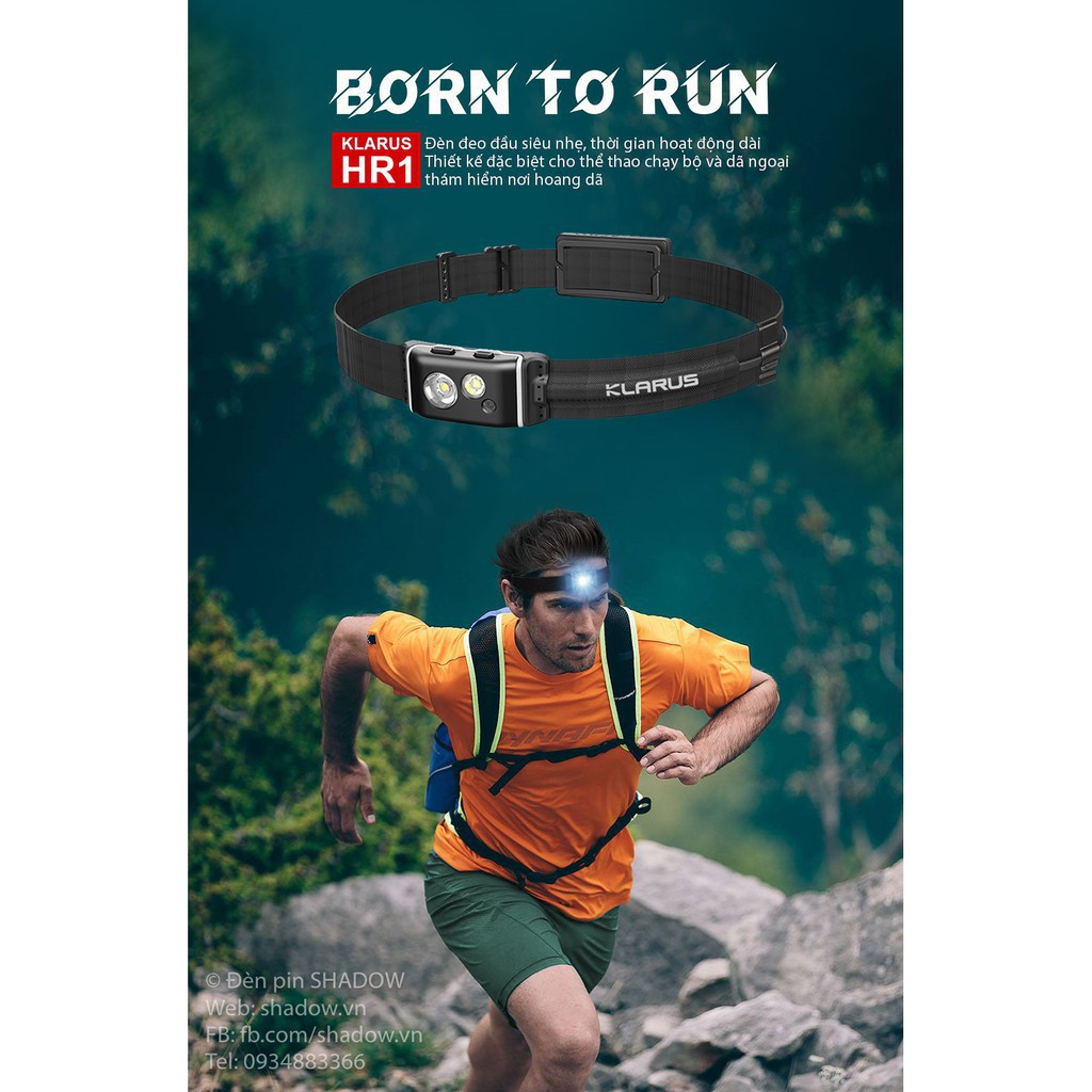 Đèn pin đội đầu KLARUS HR1 Pro 400 lumen xa 73m chiếu tối đa 19.5h pin LB12 1200mAh Đèn & Đèn pin