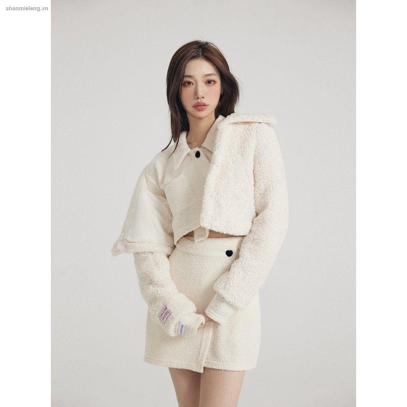 Bộ áo sơ mi vải bông và chân váy lưng cao hợp thời trang mùa đông 2021