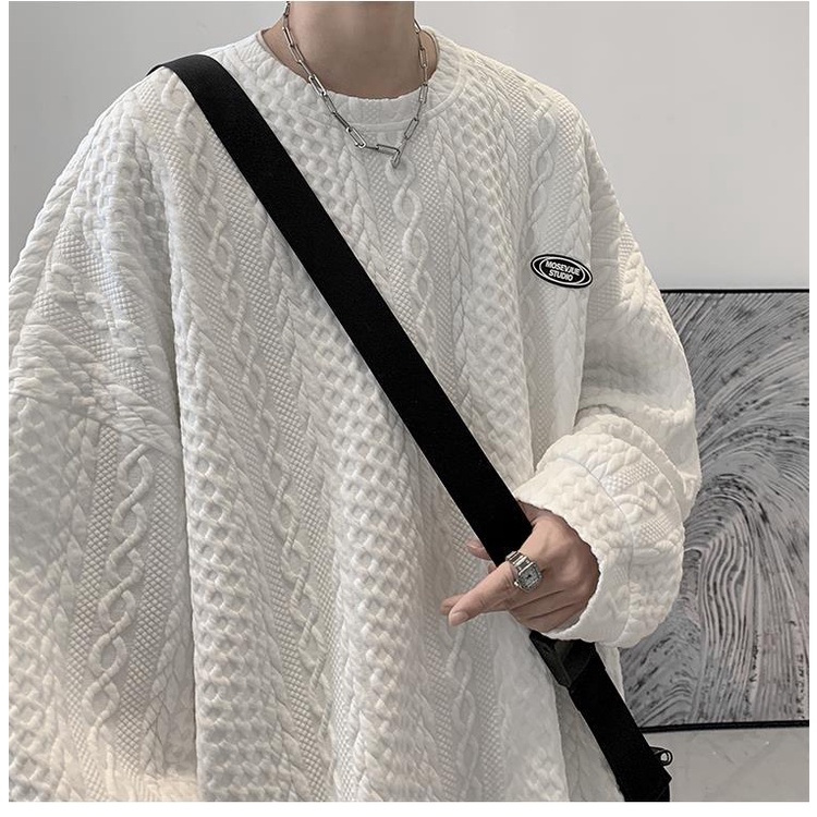 Áo Sweater Tay Dài Cổ Tròn Dáng Rộng Màu Sắc Đơn Giản Cho Nam Giới