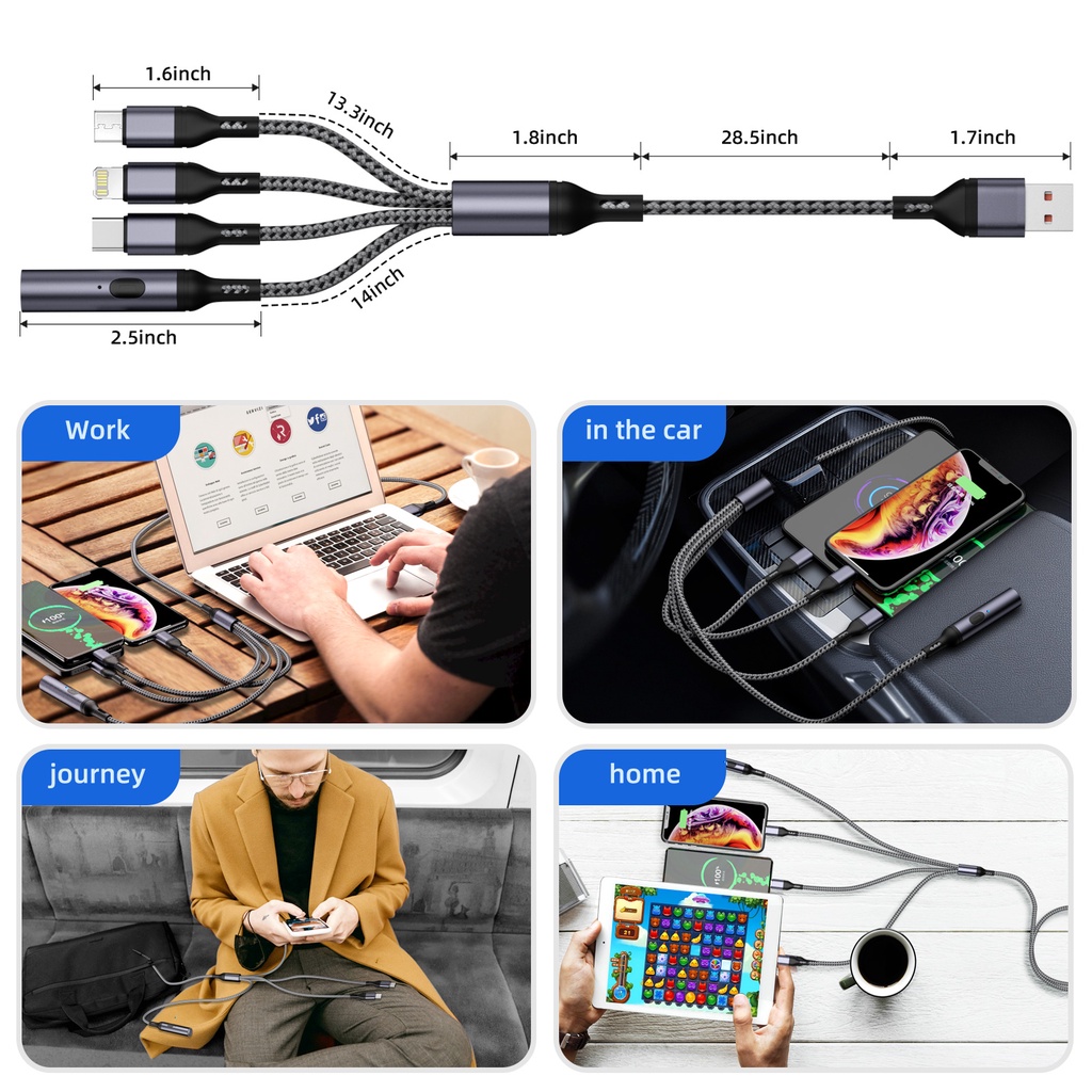 Dây cáp sạc FONKEN 6A 4 trong 1 cho Huawei Xiaomi Samsung