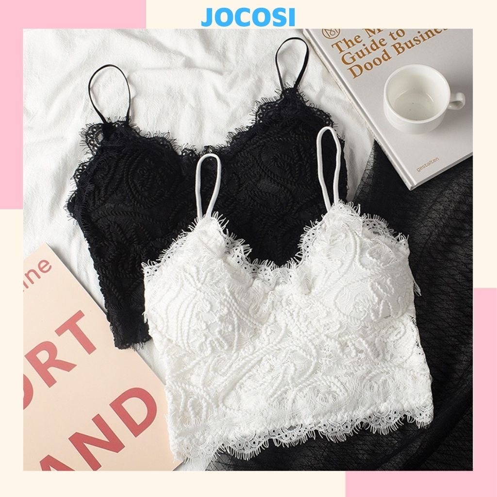 Áo bra nữ ren dài đẹp 2 dây, áo lót nữ không gọng phong cách crop top quyến rủ JOCOSI   B379