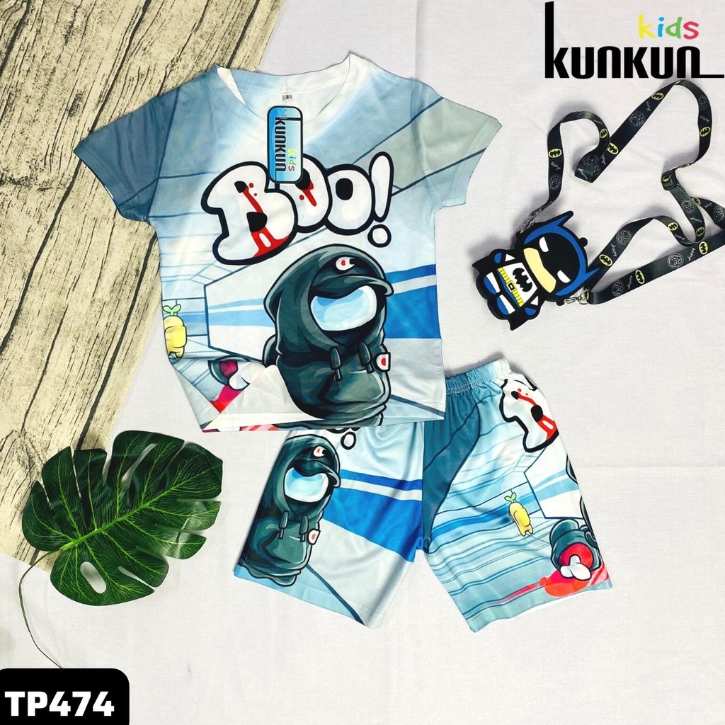 Quần áo bé trai in 3D among us boo! cộc tay size đại từ 10-60kg KunKun TP474 - Đồ bộ trẻ em thun lạnh co giãn 4 chiều