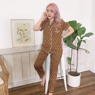 Bộ lụa fendi tay cộc quần dài nữ