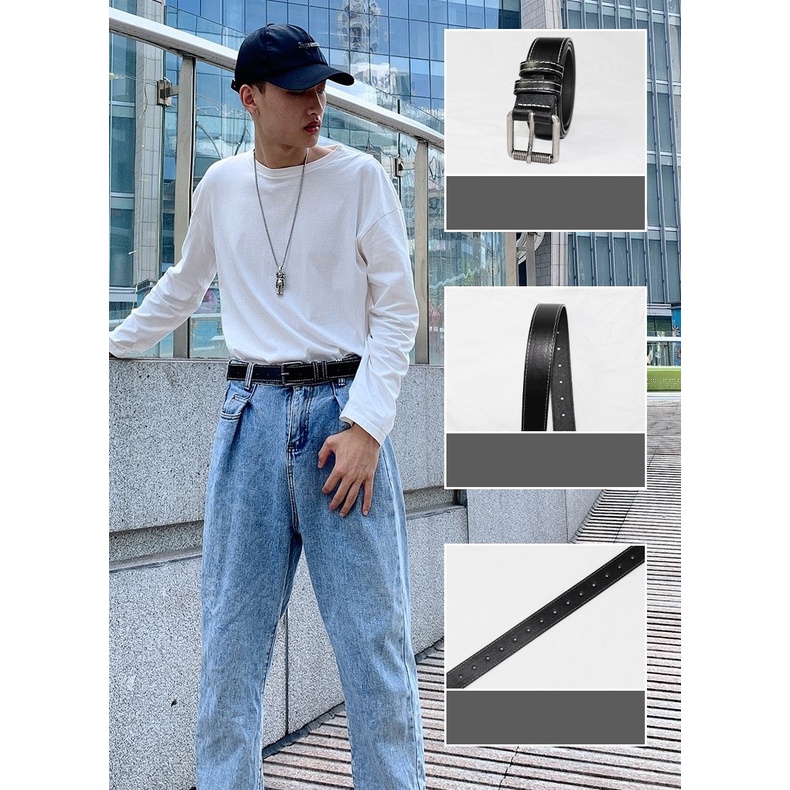 Thắt lưng nam Ulzzang mặt màu chì thời trang Hàn Quốc bản 3.3cm TL101 (Hỗ trợ bấm, cắt dây nịt) - Thắt Lưng Giá Tốt