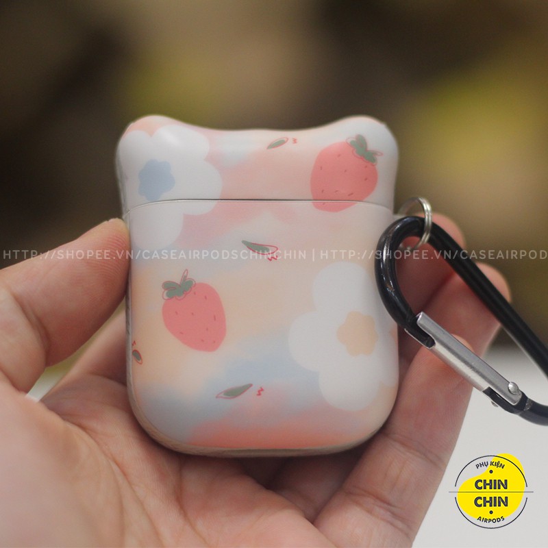 Vỏ Airpod 2 Mặt Mèo Đựng Tai Nghe Airpods1 2 Pro Hoa Dâu Tây Bằng Nhựa TPU Chống Bám Bụi - Chinchin Case