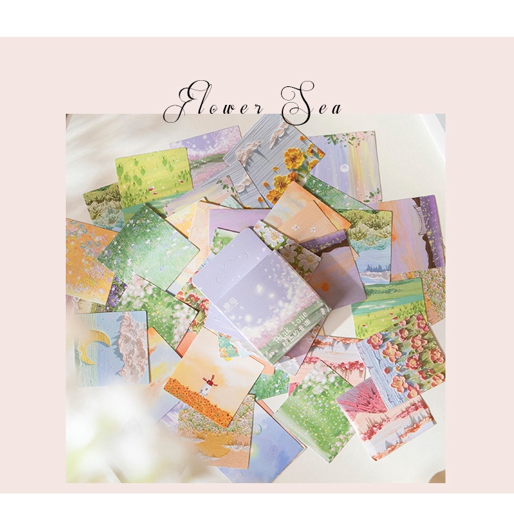 Steve Bộ 46 Miếng Dán Trang Trí Sổ Tay Hình Phong Cảnh Sơn Dầu