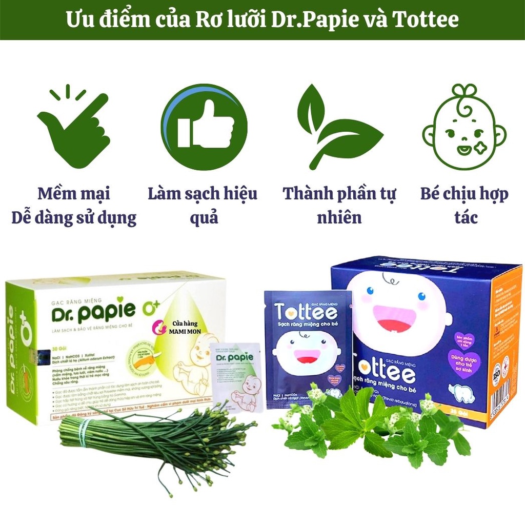 Gạc rơ lưỡi cho bé dr papie - tưa lưỡi cho trẻ tottee Shop Mami Mon