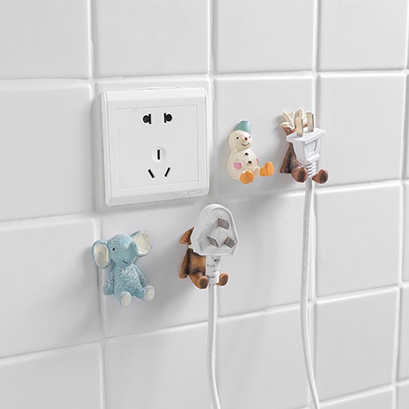 Móc dán tường treo phích cắm điện, dây sạc hình động vật dễ thương
