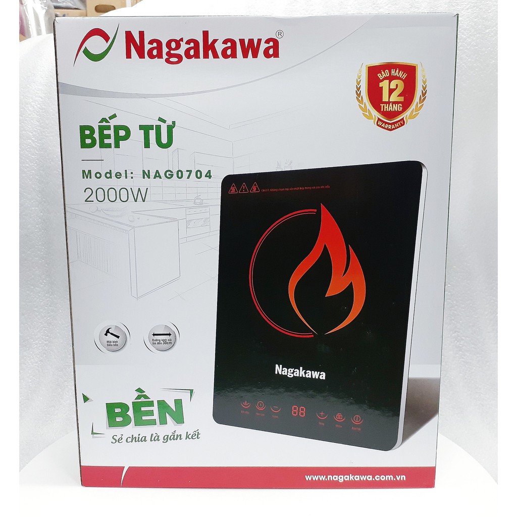 [Mã ELMSBC giảm 8% đơn 300k] Bếp điện từ Nagakawa cao cấp - NAG0704, cảm ứng, CS 2.000W, thiết kế siêu mỏng