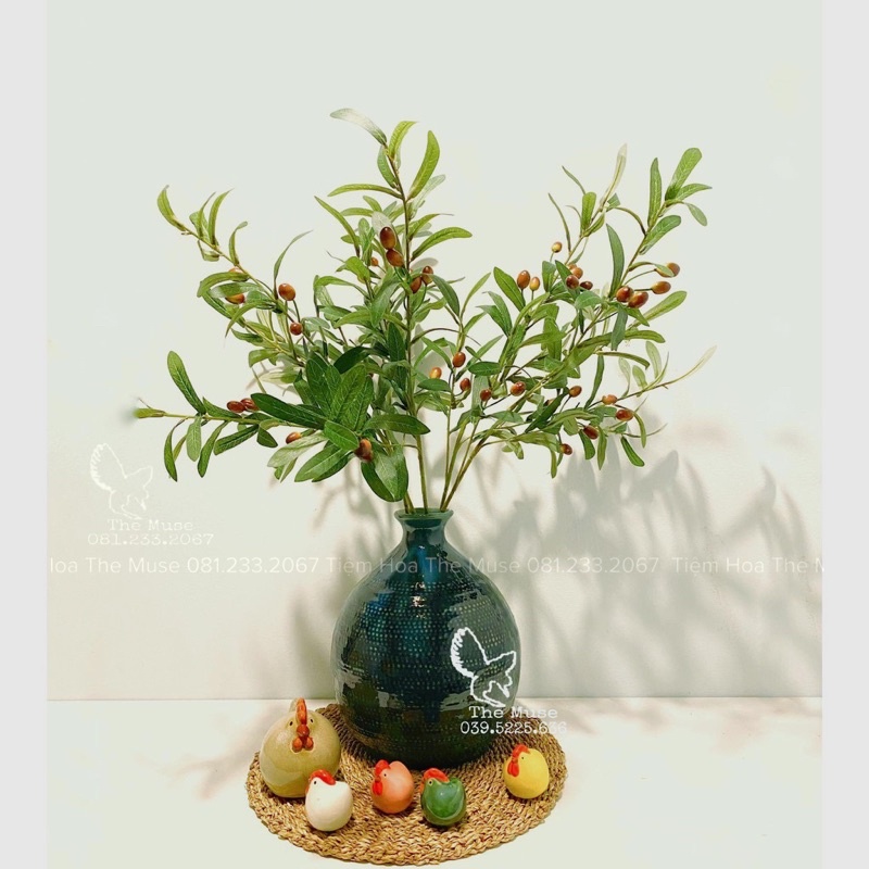 Cành Ô Liu Giả - Mô Phỏng Nhánh Olive - Decor Trang Trí Vintage - Chất Liệu Cao Cấp