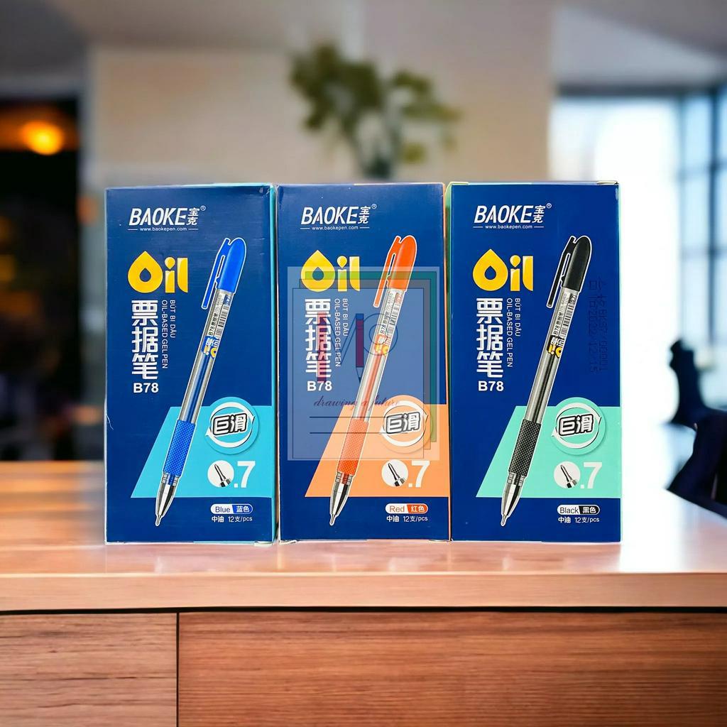 Bút Bi Dầu Ngòi 0.7mm Nắp Đậy Baoke B78 - Xanh/ Đỏ/ Đen - dành cho văn phòng học sinh viết trơn mượt, không tắt mực.
