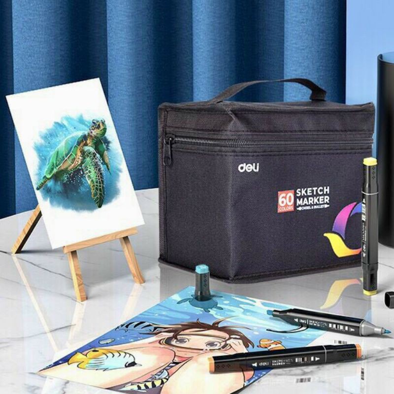 💕Bút màu marker chuyên nghiệp Deli-60Màu - kèm túi vải - 70806