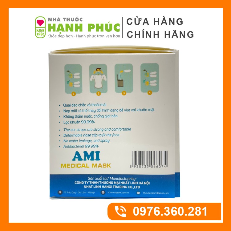 [HÀNG CAO CẤP] Khẩu Trang AMI CAO CẤP 4 lớp kháng khuẩn dùng trong môi trường LÂY NHIỄM CAO  (Hộp 50 cái)