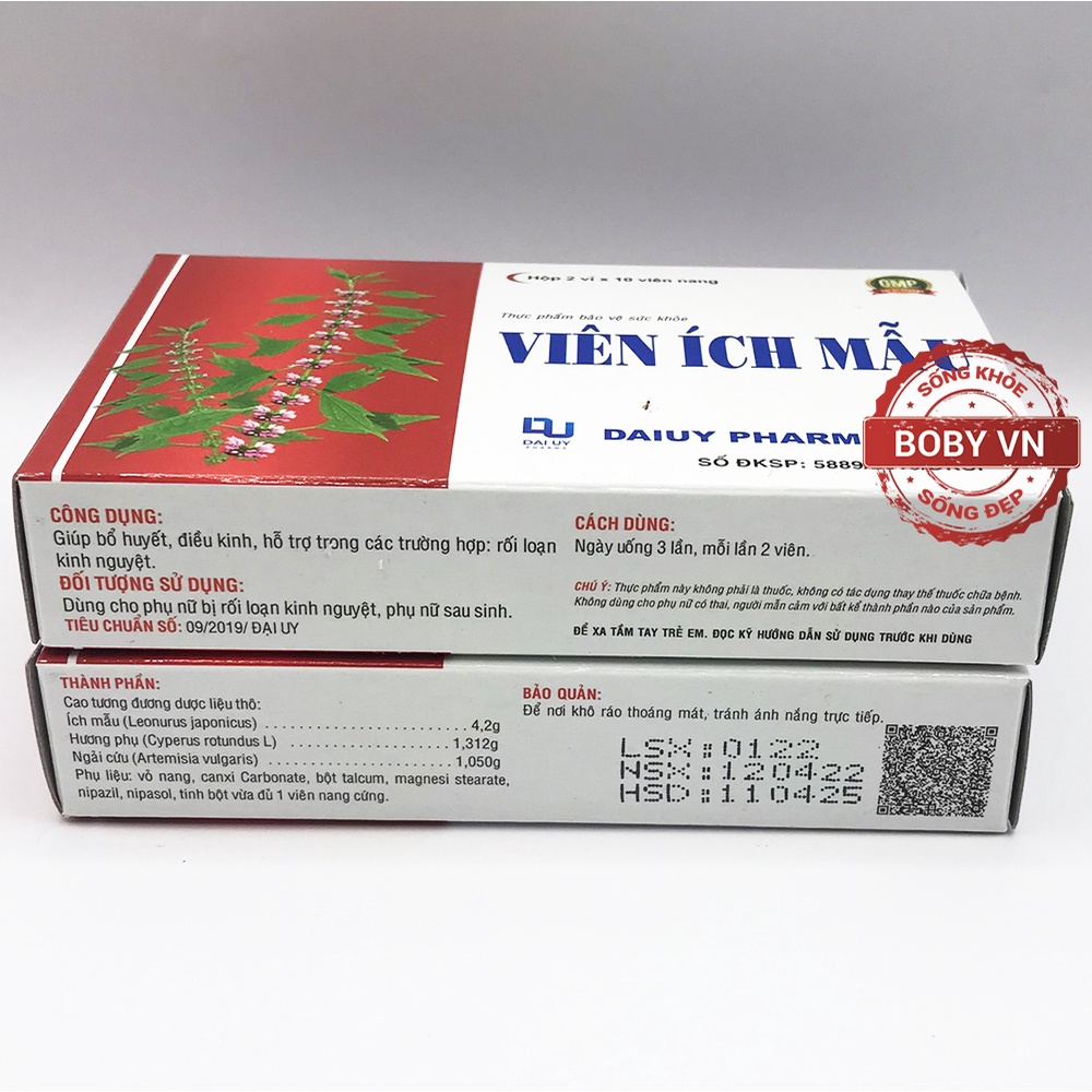 Viên ích mẫu Đại Uy bổ máu điều kinh (Hộp 2 vỉ x 10 viên nang)