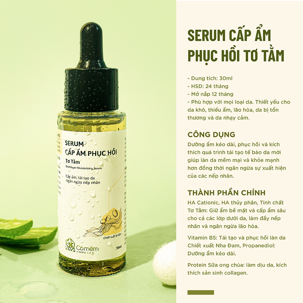 Serum Cấp Ẩm Phục Hồi Da Thu Nhỏ Lỗ Chân Lông Ngăn Ngừa Lão Hoá Da Tơ Tằm An Toàn Cho Bà Bầu Cỏ Mềm 30ml