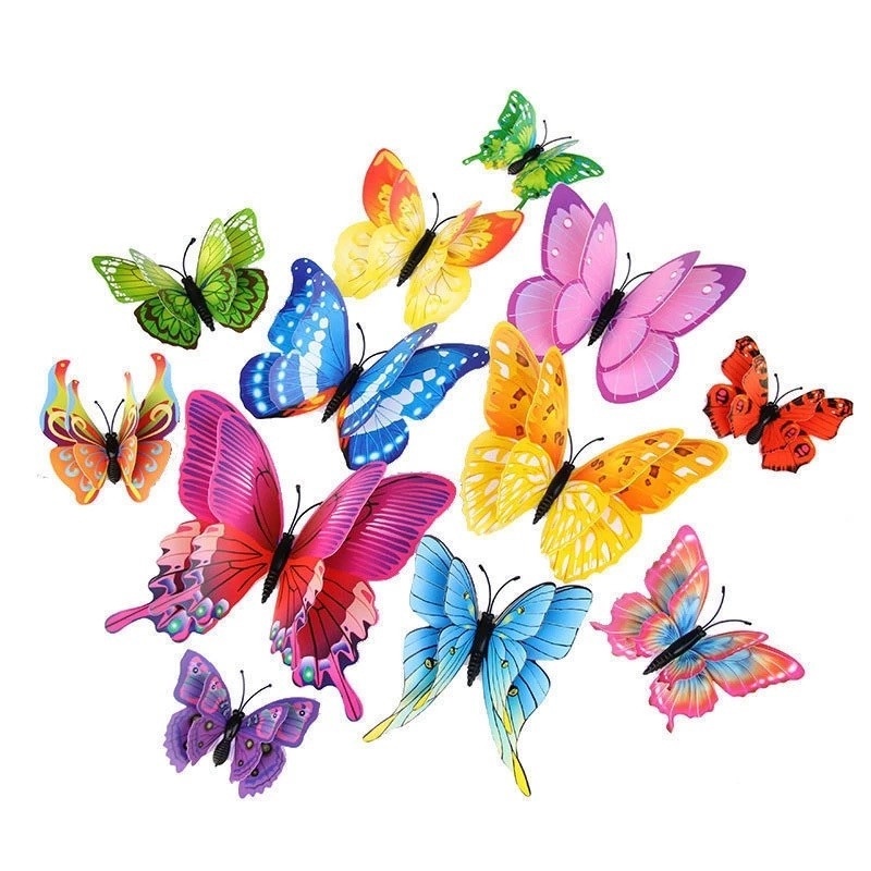 12 Sticker Dán Tường Họa Tiết 3D Hình Con Bướm Dùng Trang Trí Nhà