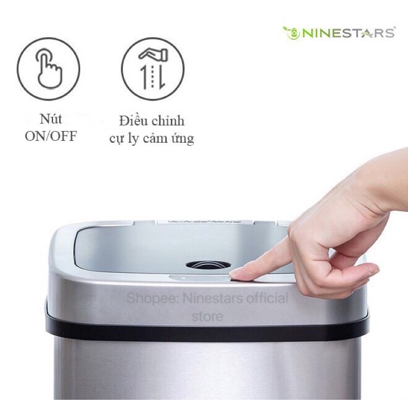 Thùng Rác Thông Minh Ninestars Cảm Ứng Đóng Mở Tự Động Inox Cao Cấp 15L