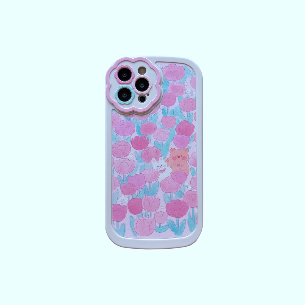 Ốp Điện Thoại Hình Hoa Tulip Gấu Cho Iphone 13 Pro Max Xr X / Xs Xs Max 11 11 Pro 11 Promax 1212 Pro 12pro Max