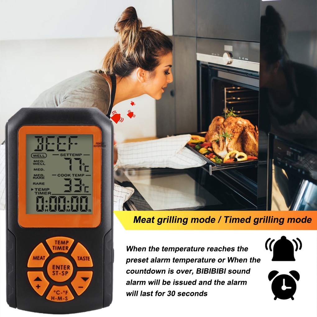 Wireless Meat Thermometer Battery Operated Waterproof Stainless Steel Probe Barbeque Temperature Meter Alarm Kitchen