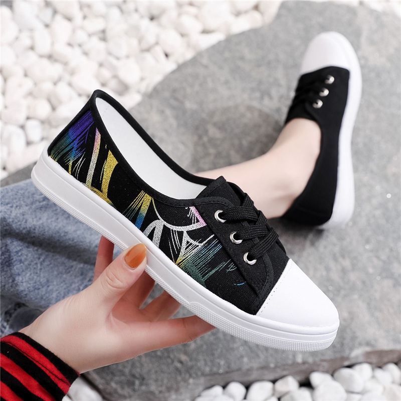 Giày Thể Thao Vải Canvas Màu Trắng Thoáng Khí Phong Cách Hàn Quốc Cho Nữ