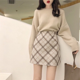 Chân váy dạ ngắn dáng A kẻ sọc Hàn Quốc