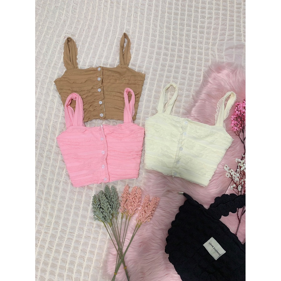 Áo xốp 2 dây croptop cài nút cực hot , chất thun xốp dày dặn thy
