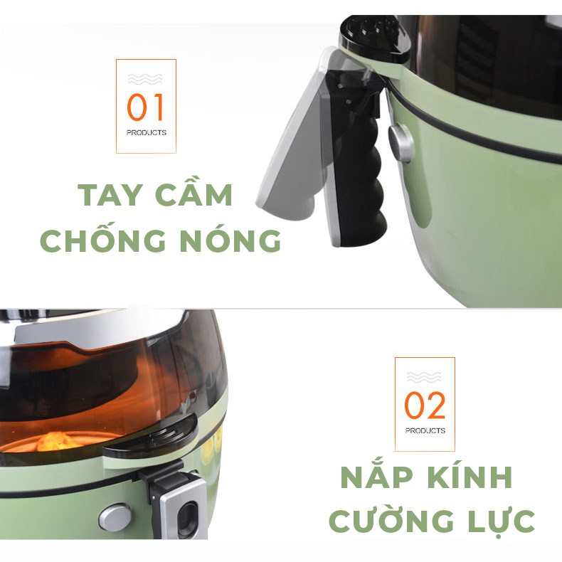 [ĐỦ 3 MÀU] NỒI CHIÊN KHÔNG DẦU NINE SHIELD 8L CƠ SIÊU TO KHỔNG LỒ- THẾ HỆ MỚI NHẤT 2021 - NỒI CHIÊN CƠ