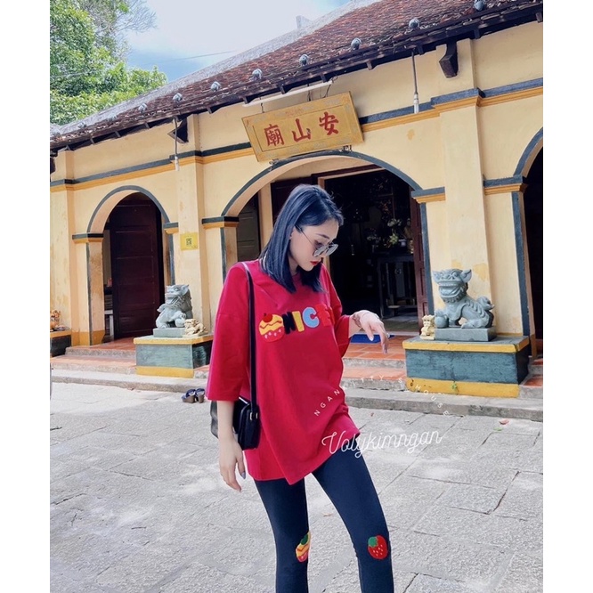 Set áo cotton hình thêu lông xinh xắn quần ôm hàng cao cấp