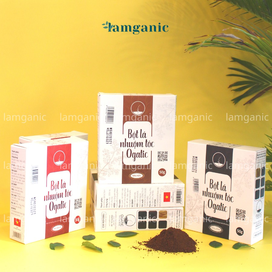 Bột lá nhuộm tóc phủ bạc Ogatic - Làm từ bột lá móng và lá chàm - Không hóa chất - An toàn cho da đầu