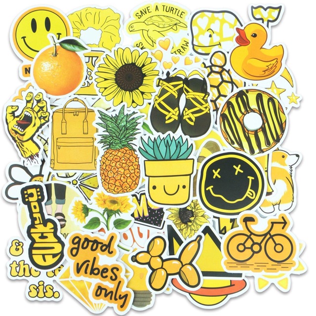 Set 30-50 sticker màu vàng ép lụa / hình dán chủ đề màu vàng nhiều mẫu