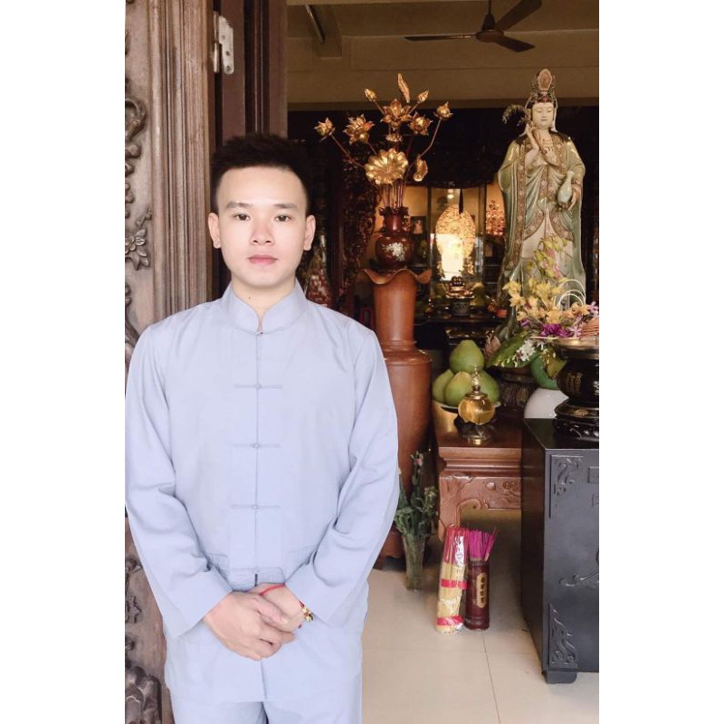 Đồ Lam Đi Chùa- Mẫu Lãnh Tụ Nam Tay Dài- Hàng Cao Cấp Loại 1