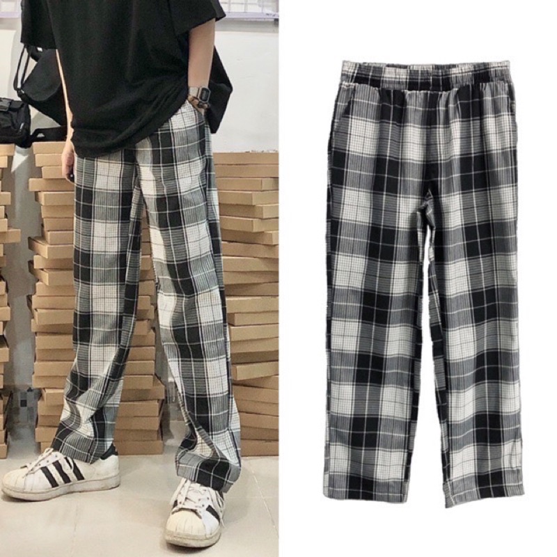 Quần Baggy Nam Nữ Kẻ Caro PLAID Ống Suông Unisex - Kiểu quần ống rộng suông vải Plaid kẻ caro Khanh Store 24