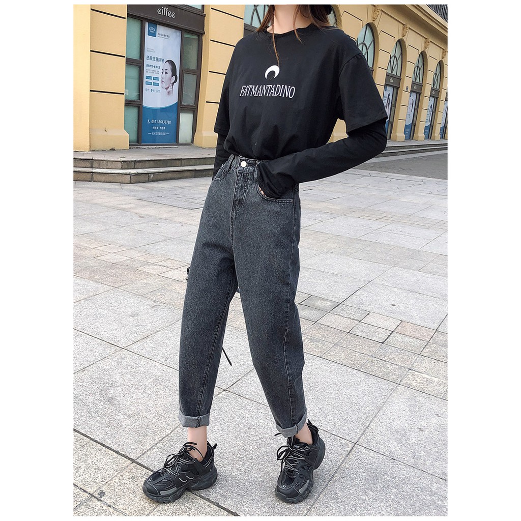 QUẦN BAGGY JEAN NỮ LƯNG CAO FORM THỤNG MÀU XÁM TIÊU CAO CẤP NITI2 ĐỦ SIZE S, M, L SIÊU XỊN SÒ, DÁNG SIÊU XINH-TD