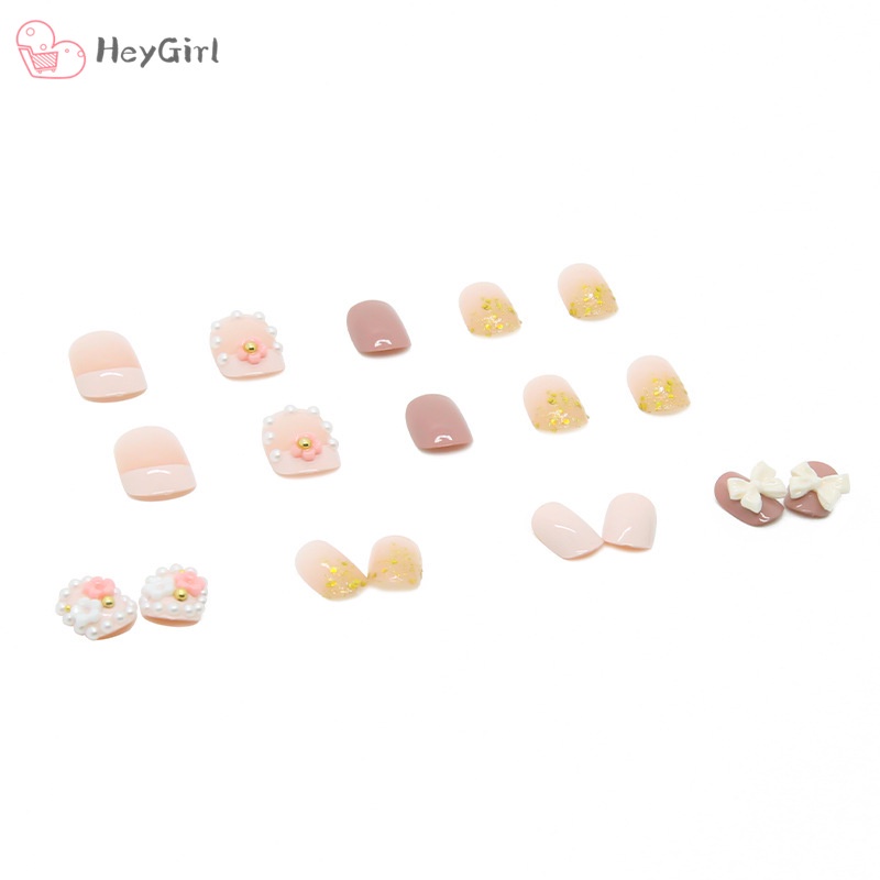 Set 24 móng tay giả dáng ngắn phối nơ ngọt ngào keo tháo rời được thời trang trang trí nghệ thuật
