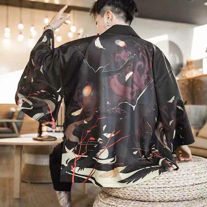 Áo khoác kimono mỏng dáng rộng in họa tiết Ukiyo-e thời trang hè cho nam