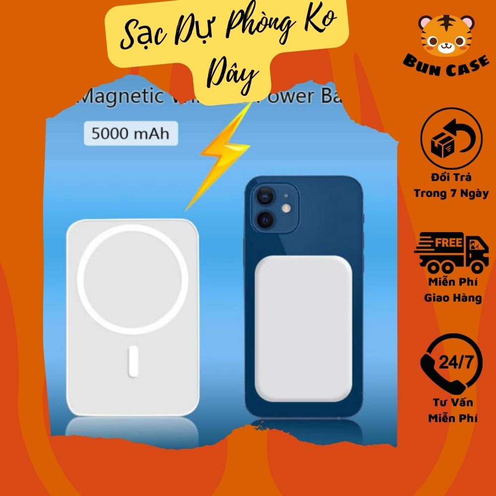 Sạc Dự Phòng Không Dây Từ Tính Sạc Nhanh Pin 5000mah Mini Nhỏ Gọn Cao Cấp Cho Điện Thoại