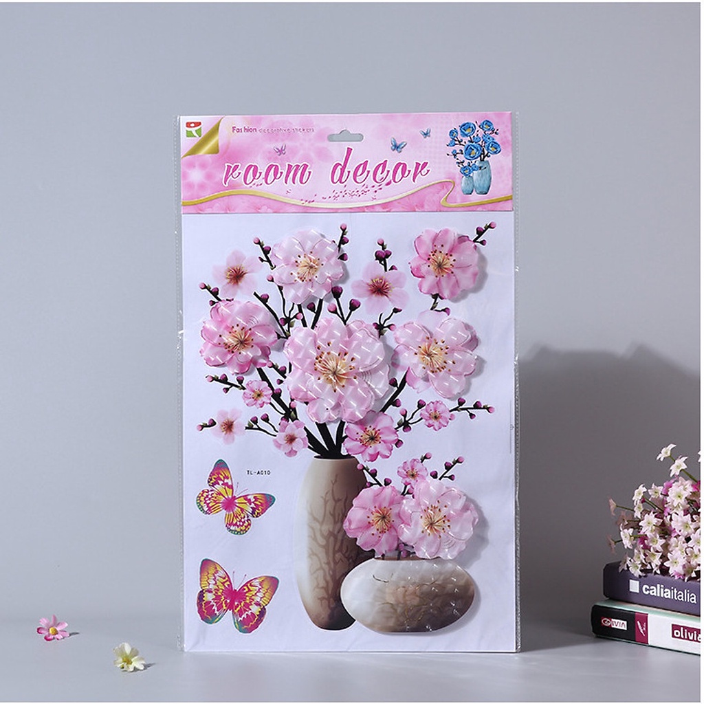 Tranh dán tường sẵn keo Bình Hoa 3D, Decan Trang Trí Hoa Nổi Dán Sẵn, Tranh Nổi Dán Tường